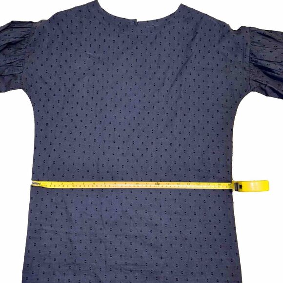 Fitzroy & Willa XS Dress Navy Blue Eyelet Puff Sleeve Preppy Classy Minimal Corp - Picture 6 of 11
